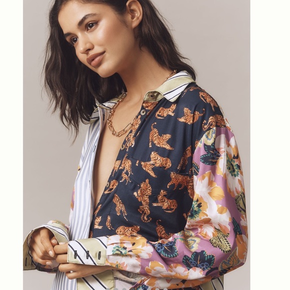 Maeve The Soren Mixed-Print Mini Shirt Dress - Picture 2 of 6